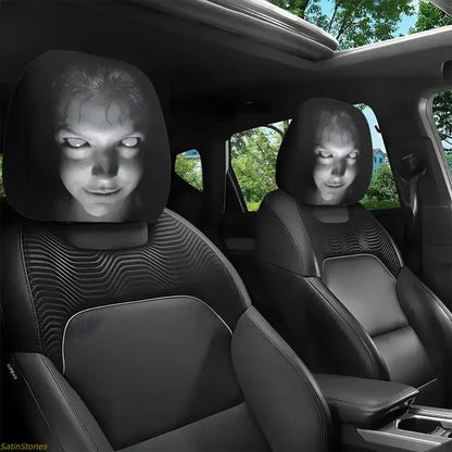 2 pcs Red Devil's Eye Car Headrest Covers - Red and black Gothic design