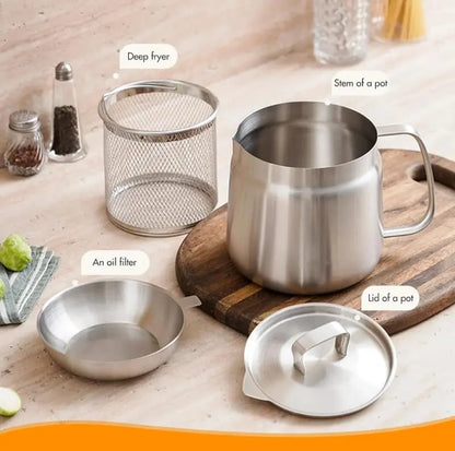 🍳304 Stainless Steel Deep Fryer Pot with Basket & Oil Strainer✨