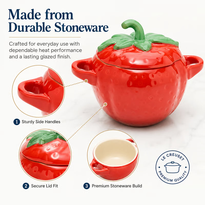 🍓 Le Creuset Mini Fruit Cocotte - 16oz Stoneware, Oven-Safe & Adorable for Baking & Serving!