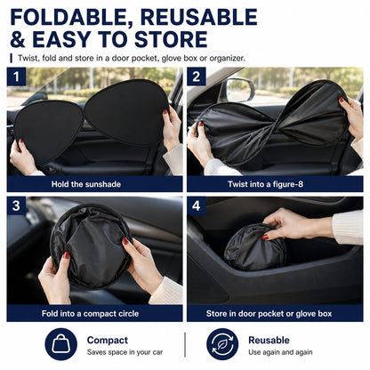 2/4-Pack Car Window Sun Shades - Static Cling UV Blocker & Glare Protector, Foldable Auto Accessories for Sedans & SUVs