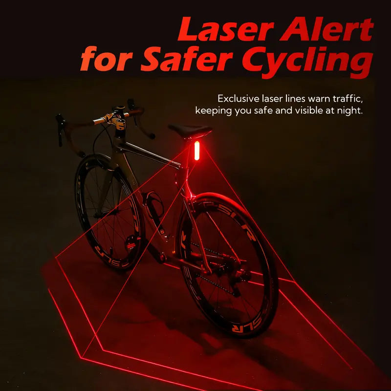 Unisex Smart Bike Tail Light - 3.15in, 5 LED, Laser Indicator, USB-Rechargeable, 6 Modes, Waterproof, Luminous, Compact Eco-Friendly Cycling Accessory for Cyclists in All Weather Conditions