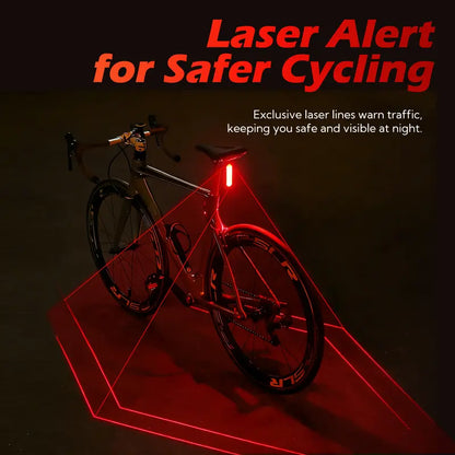 Unisex Smart Bike Tail Light - 3.15in, 5 LED, Laser Indicator, USB-Rechargeable, 6 Modes, Waterproof, Luminous, Compact Eco-Friendly Cycling Accessory for Cyclists in All Weather Conditions