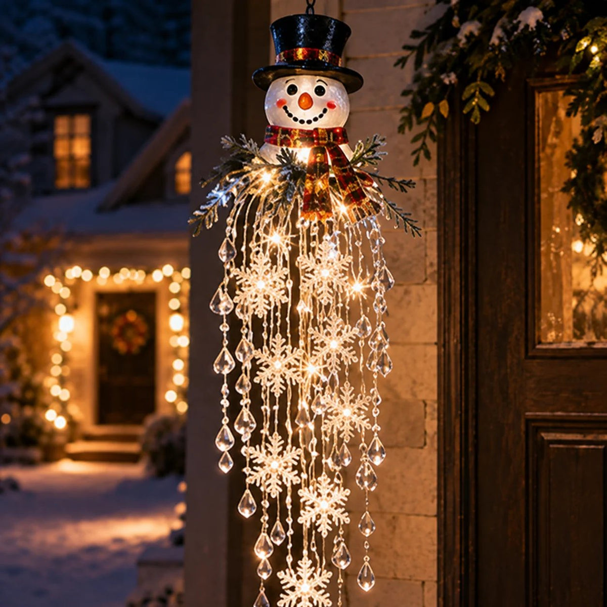 Crystal Cascade Christmas Light™ – Hängande LED-dekoration för verandan: snöflingor och kristaller ✨❄️