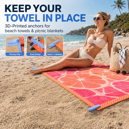 🏖️ Beach Towel & Blanket Anchor Clips – 4-Pack Windproof Sand Stakes for Beach, Camping & Picnics