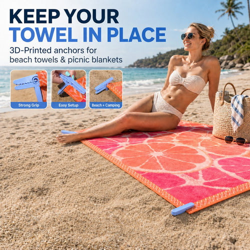 🏖️ Beach Towel & Blanket Anchor Clips – 4-Pack Windproof Sand Stakes for Beach, Camping & Picnics