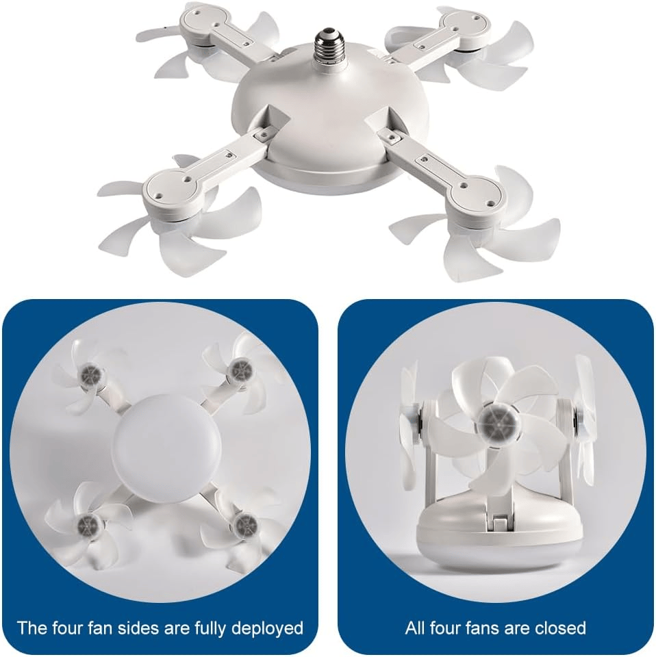 2-in-1 Socket Fan Light – 3-Color Dimmable LED Ceiling Fan with Remote