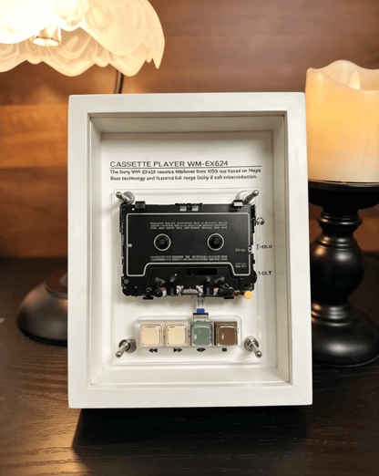 Vintage Cassette Player Frame with Functional Tape Playback & Retro Wall Art Design