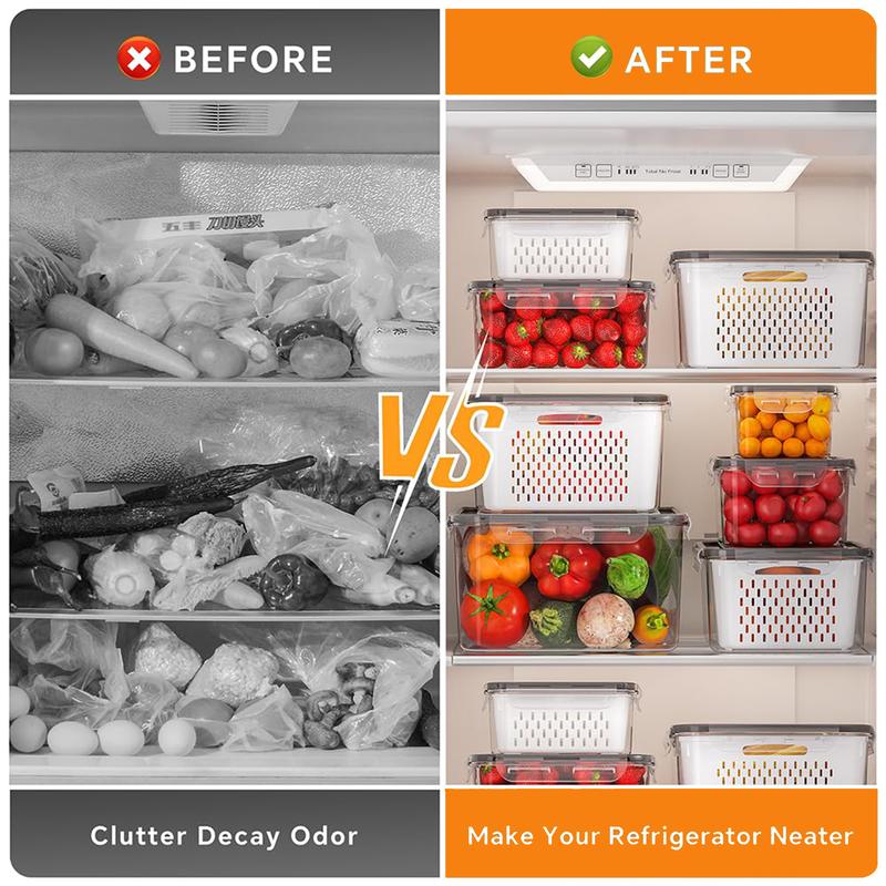 2-in-1 Drain & Keep Fresh Fridge Organizer Bins | 5 Sizes Complete Kitchen Prep 🥦