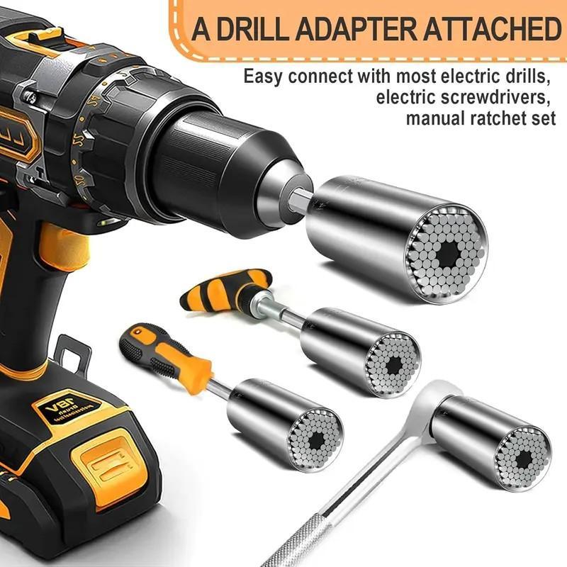 🔧Steel Multi-Fit Universal Grip Socket Set with Power Drill Adapter