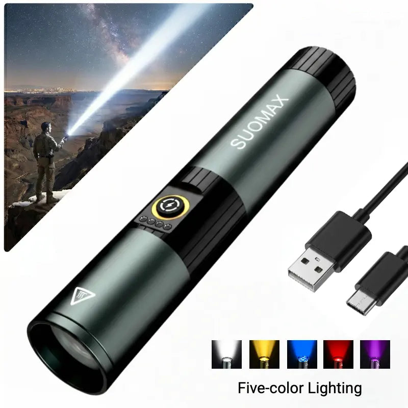 🔦 5-Color Tactical Flashlight – Ultimate Multi-Purpose Powerhouse 🌟