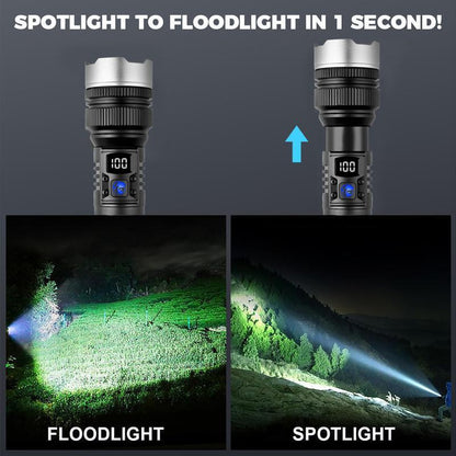 Waterproof Rechargeable Digital Display 2-in-1 Strong Light Flashlight