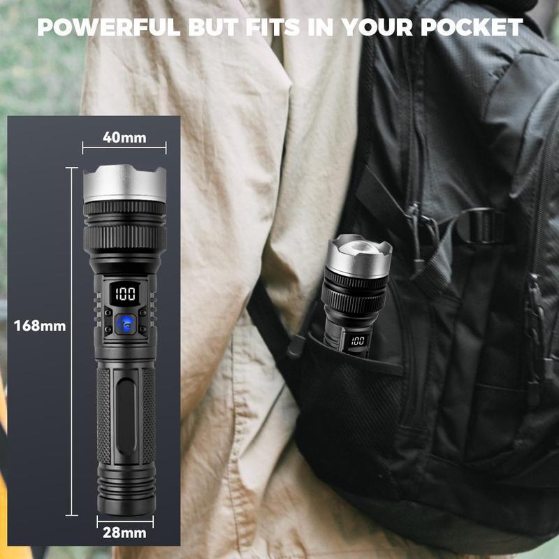Waterproof Rechargeable Digital Display 2-in-1 Strong Light Flashlight