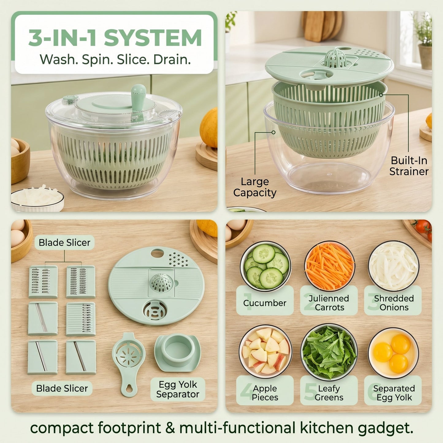 Salad Spinner Large – 2-IN-1 Vegetable & Fruit Washing Bowl