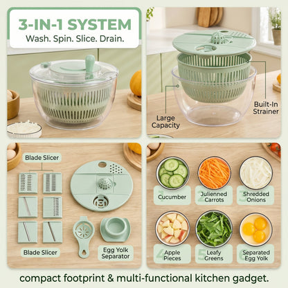 Salad Spinner Large – 2-IN-1 Vegetable & Fruit Washing Bowl
