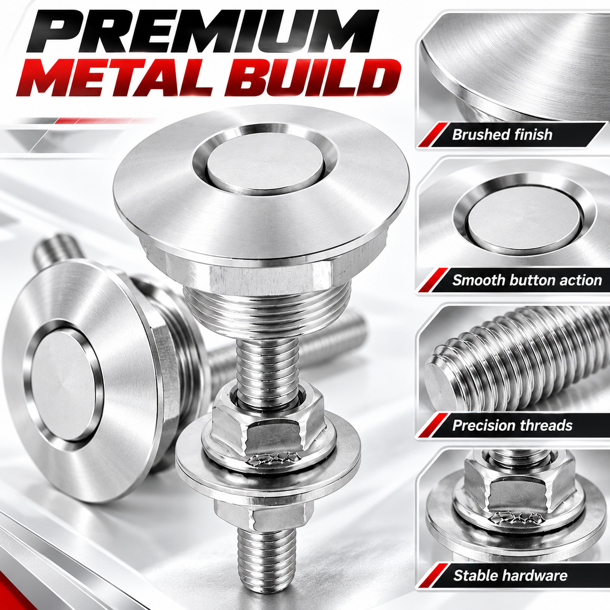 🔧 2PCS Quick Release Hood Pins 🚗 Low-Profile Rotatable Metal Fastener Kit