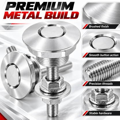 🔧 2PCS Quick Release Hood Pins 🚗 Low-Profile Rotatable Metal Fastener Kit