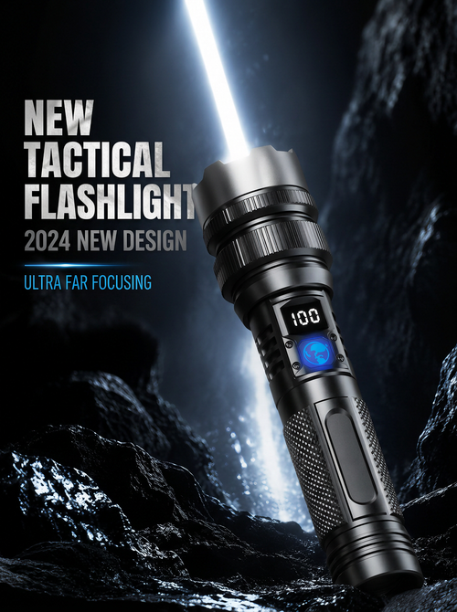 💎 50% Off! 💎 High-power flashlight: features an aluminum alloy heat-dissipating head and a telescopic zoom design for powerful, concentrated light; also functions as a power bank and includes a digital battery level display