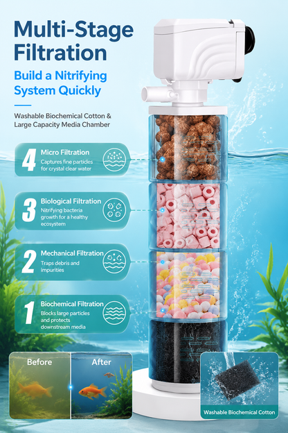🔥Limited-time offer-Fish Tank 6-in-1 Filter - Filtration, Oxygenation & Water Pumping