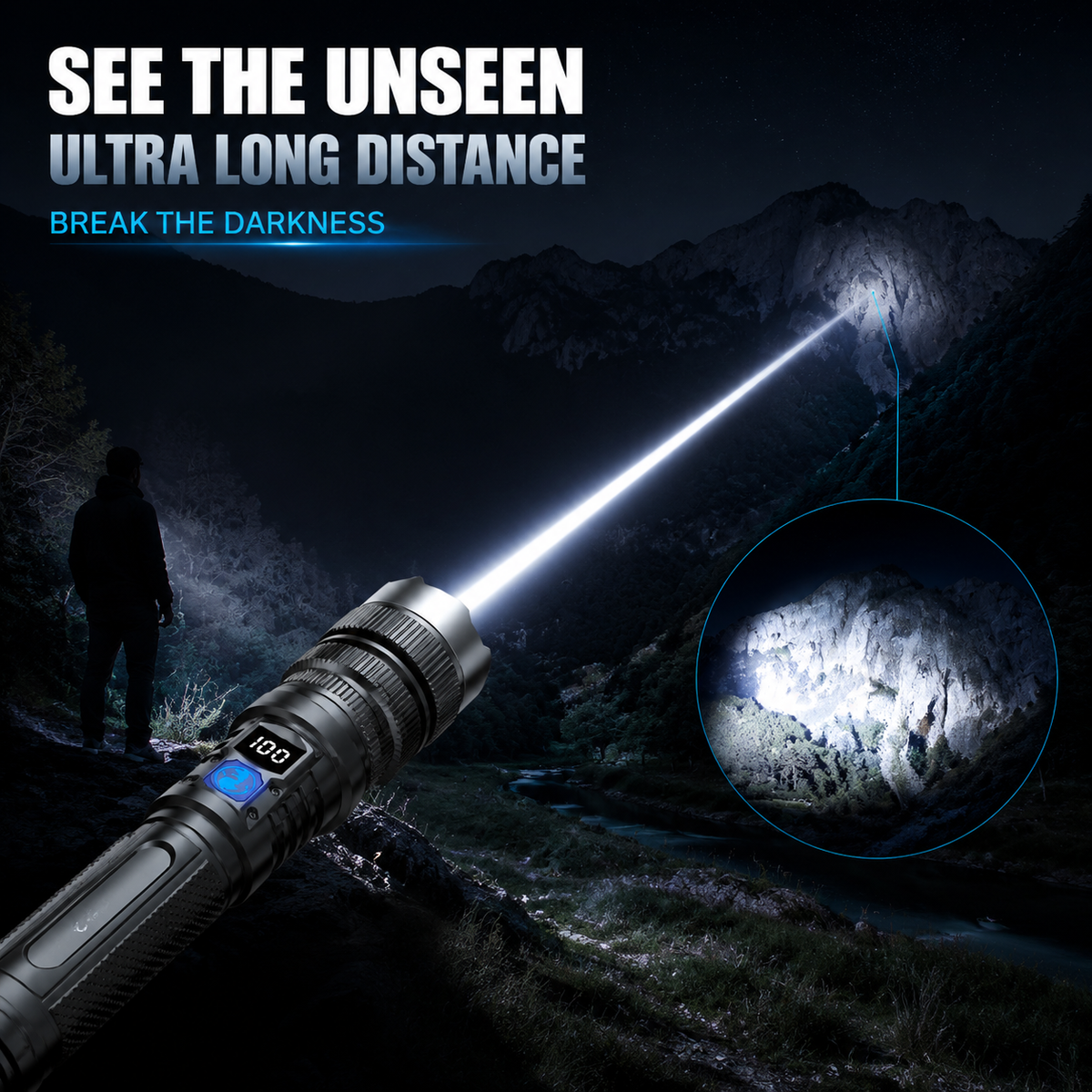 💎 50% Off! 💎 High-power flashlight: features an aluminum alloy heat-dissipating head and a telescopic zoom design for powerful, concentrated light; also functions as a power bank and includes a digital battery level display