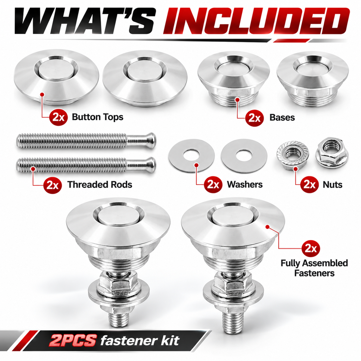 🔧 2PCS Quick Release Hood Pins 🚗 Low-Profile Rotatable Metal Fastener Kit