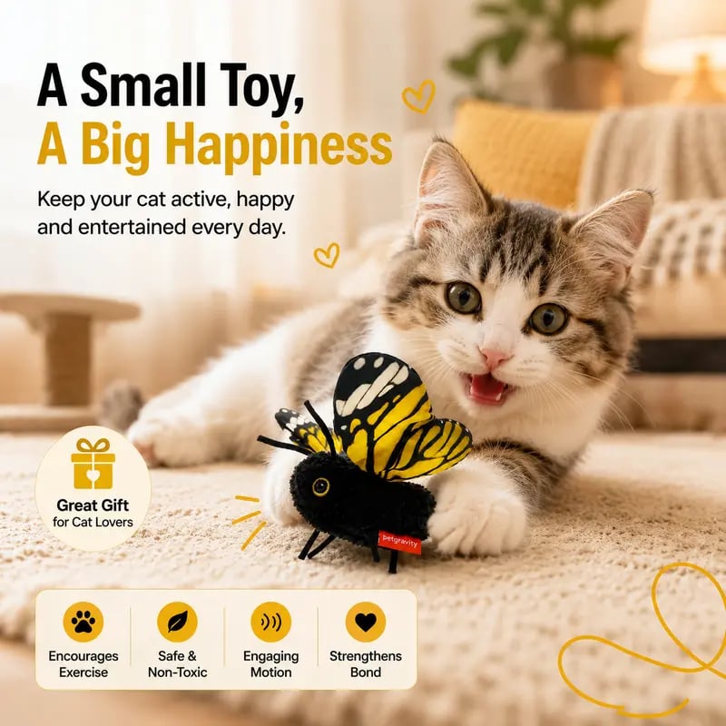 🎁50K+ SOLD! Almost Gone✨🦋 Fluttering Electric Butterfly Cat Toy | Interactive Moving Playmate for Indoor Kitties