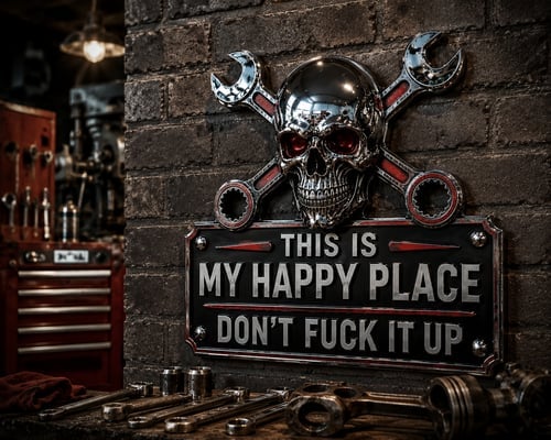 🔧 This Is My Happy Place. DON'T FUCK IT UP!💀"This Is My Happy Place" Garage Wall Sign