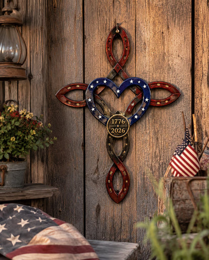❤️ Last Day 49% OFF｜🦅 Handmade in USA America 250th Horseshoe Cross Decor