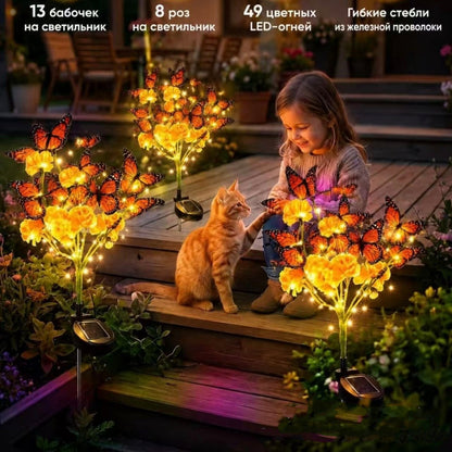 🌼 Beautiful by Day, Glowing by Night — Solar Marigold Butterfly Memorial Garden Lights 🦋