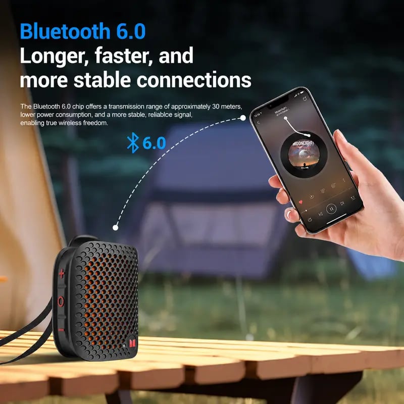 Clip-On Bluetooth Speaker – IPX7 Waterproof, 12-Hr Battery, TWS Stereo | 80g Ultra-Light