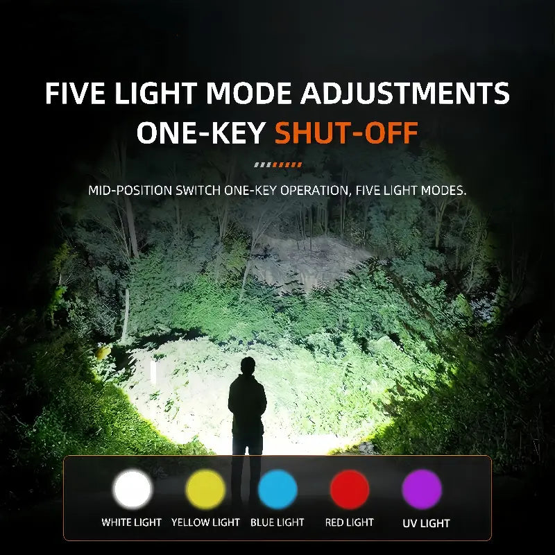 🔦 5-Color Tactical Flashlight – Ultimate Multi-Purpose Powerhouse 🌟