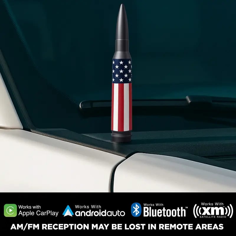 ⚡Hot Sales 49% OFF🔥50 Cal Badass Bullet Antenna for Ford Dodge GMC Chevy & Jeep 2007+ Stand Out Upgrade Your Truck Antenna Anti-Theft Design Military-Grade Quality Auxiliary Audio Inputs