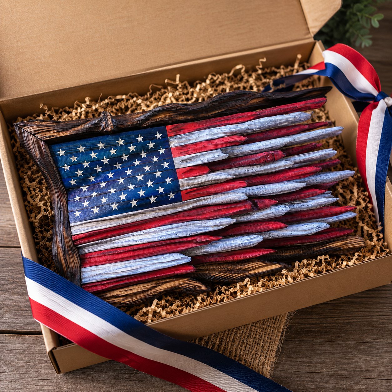 🔥Last Day 49% OFF - 3D Rustic American Flag Wall Decor — Rough Wood Texture, Raised American Pride