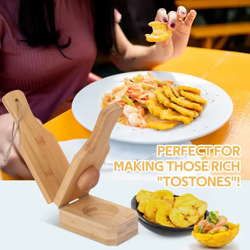 Mini Wooden Tostones & Plantain Press, 2-in-1 Smasher Mold for Crispy Green Plantains