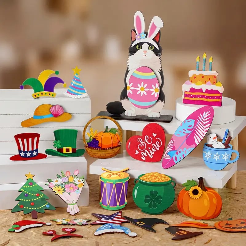 🐾Interchangeable Wooden Animal Decor✨