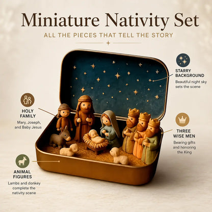 Pocket-Size Mini Nativity Scene Set with Storage Box – Hand-Painted Christmas Table Decor