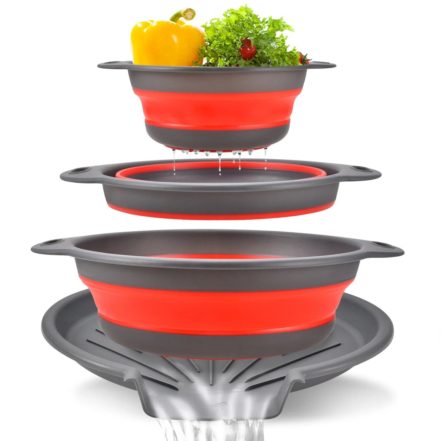 Collapsible Colander Set of 3 – Space-Saving Strainers with Draining Base | Small Medium Large