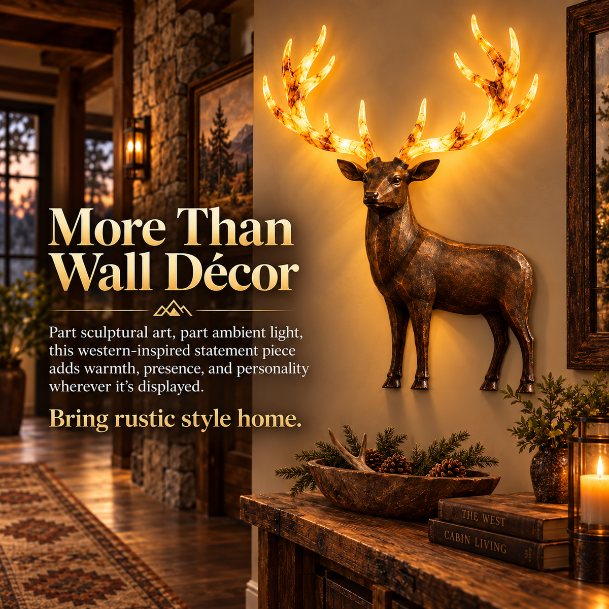 💥 Hot-Selling Half-Price Deal ✨ Light-Up Longhorn Wall Sculpture, Rustic Western-Style LED Wall Decor