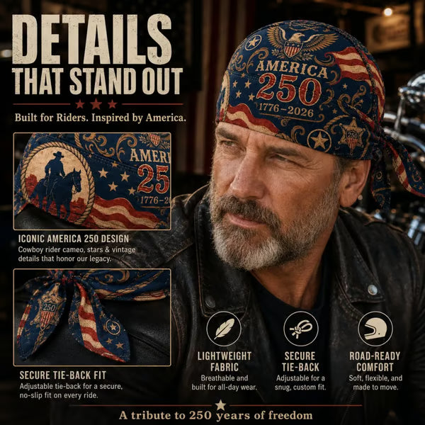 🔥LIMITED AMERICA 250 DESIGN — Cycling Pirate Hat / Biker Headwrap