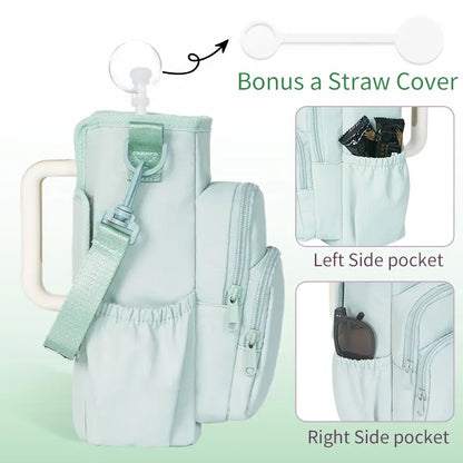 Sportsnew Water Bottle Carrier Bag for Stanley 40oz Tumbler – Insulated Crossbody Holder with Phone Pocket, Straw Cover & Adjustable Strap for Hiking, Travel & Outdoor