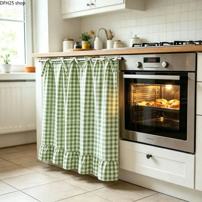 Farmhouse-Style Stove Curtain, Gingham Grid Ruffle-Edge Tier Curtains, Rural Short Window Valance, Home Kitchen Dust Cover, Plaid Floral Window Treatments, Aesthetic House Decor, Unique Room Decor