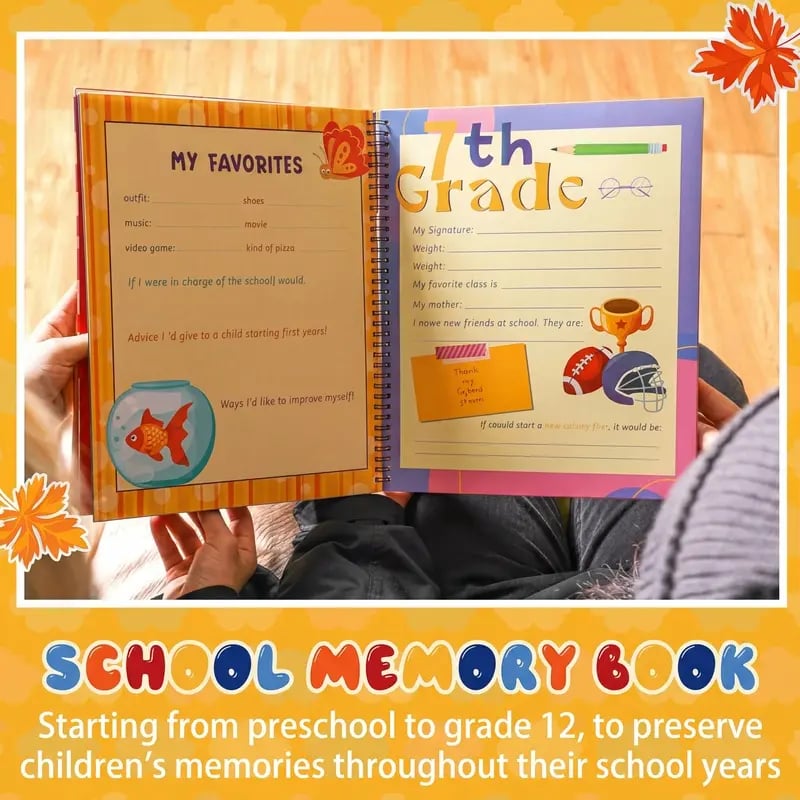 📚❤️School Memory Book - Preschool to 12th Grade Keepsake Album for Cherished School Photos & Childhood Memories