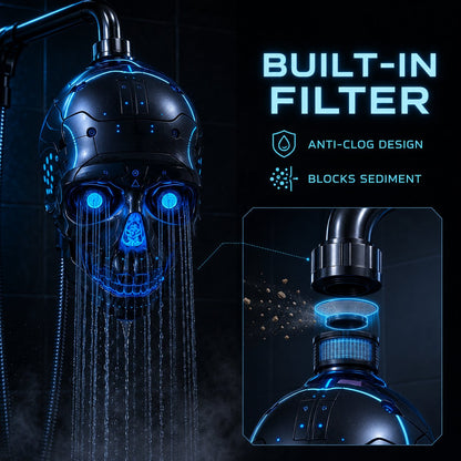 Cyber Mecha Skull Color Changing LED Pressure Boost Shower Head