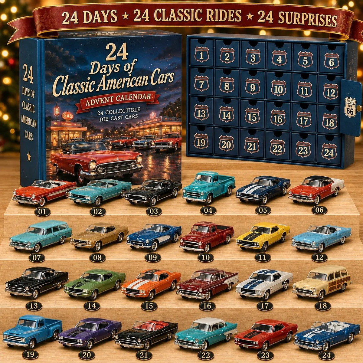 😍🚗24 Days of Classic American Cars Advent Calendar – 24 Vintage Ride Collectibles for Car Lovers