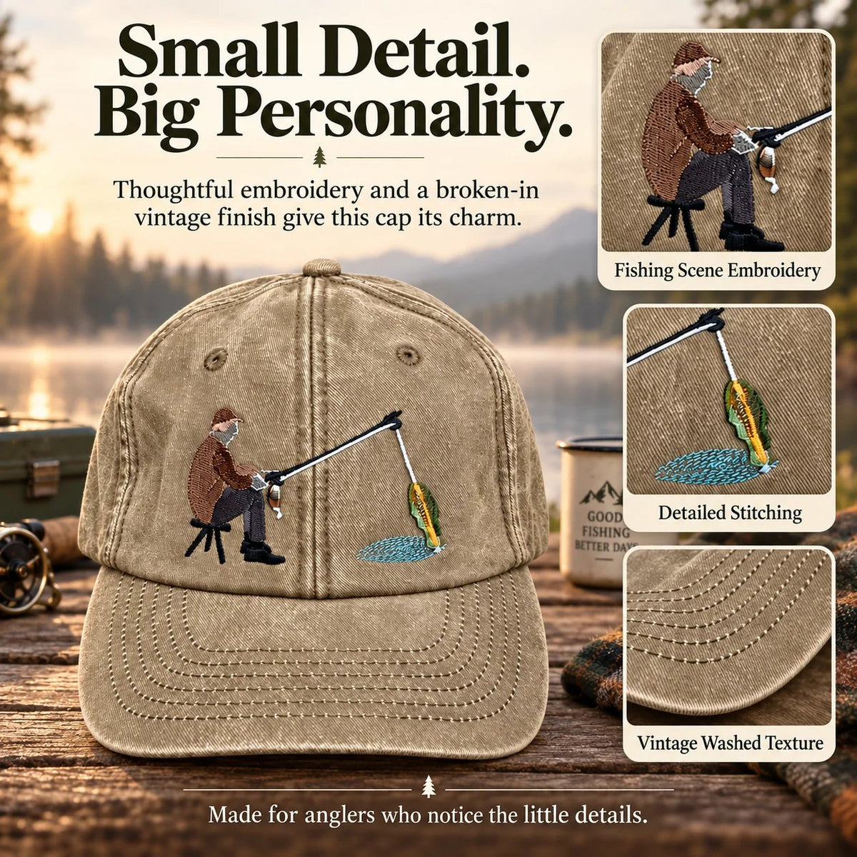 🔥 Last Day 49% OFF-🎣🧢 Catch of the Day Interactive Fishing Cap –🎁 Vintage Washed Moving Fish Hat