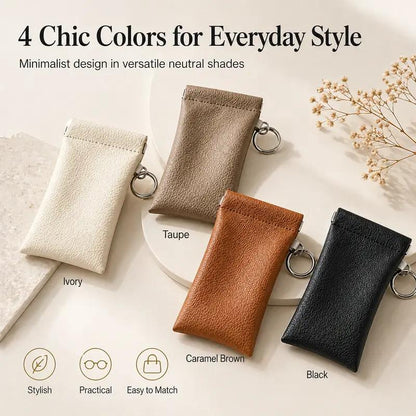 Soft PU Leather Sunglasses Pouch Elastic Opening Eyeglasses Bag