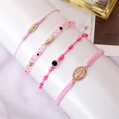 Men's & Women's 4-Piece Braided Strings Charm Bracelets Set with Rhinestones