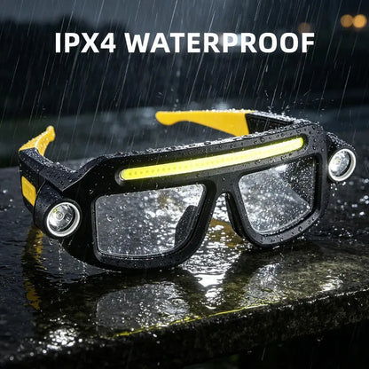 Rechargeable LED Headlamp Glasses - Hand-Wave Sense, Type-C USB Charging, 5-Mode COB Lights, Dual Side Spotlights, IPX4 Waterresist, Lightweight Motorcycle Accessories for Camping, Automotive Tasks