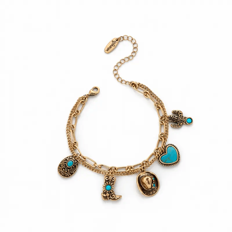 🏇🤠Handmade Western Cowboy Charm Bracelet with Boot Hat Cactus & Heart Charms🌵