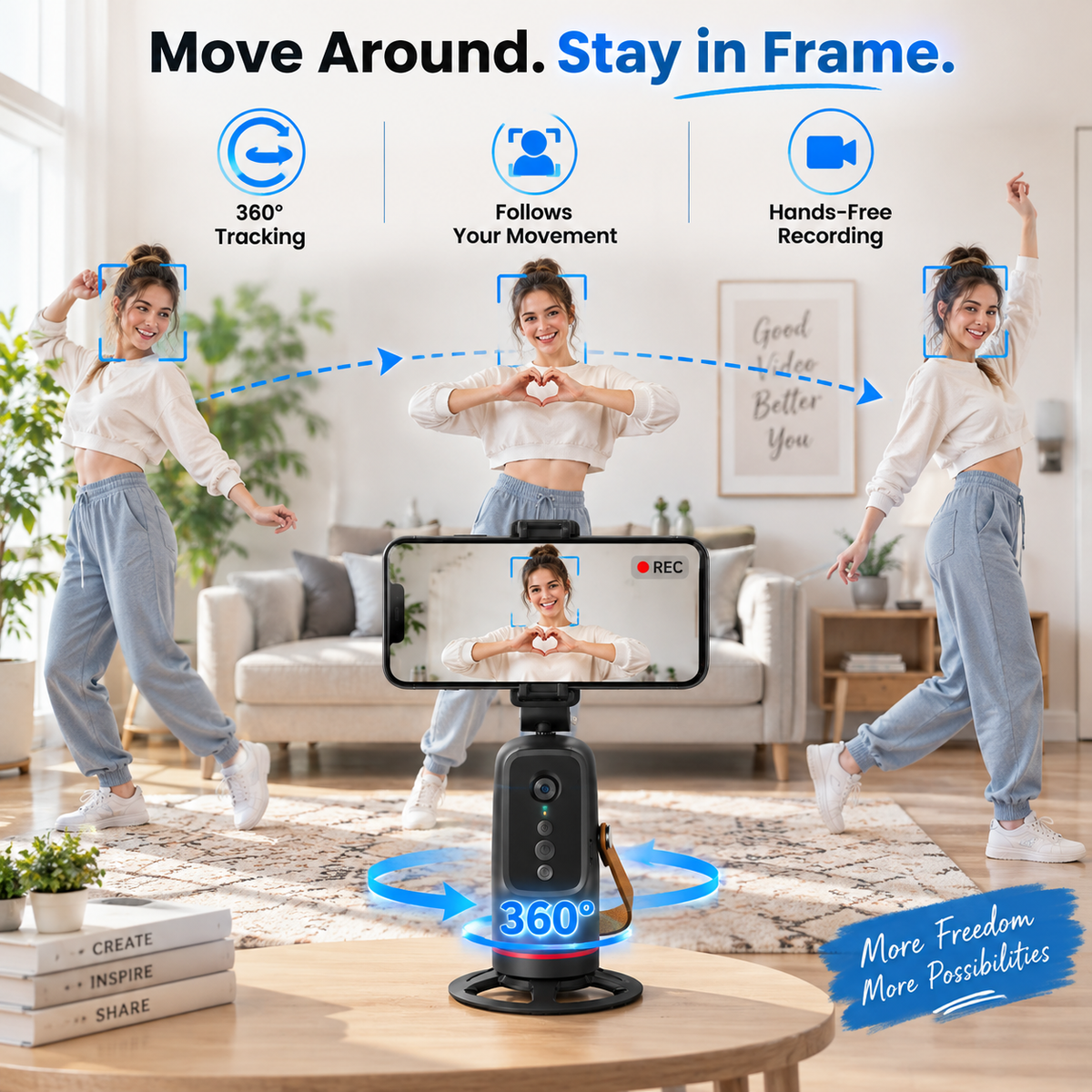 📱360° Auto Face Tracking Phone Holder – Gesture Control Hands-Free Vlogging Stand