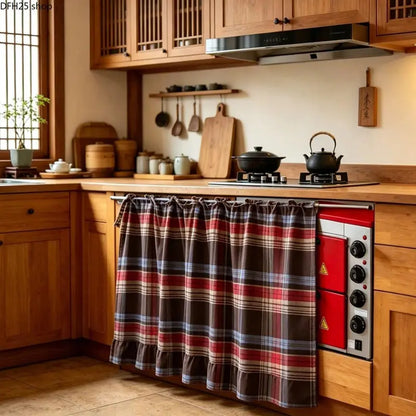 Farmhouse-Style Stove Curtain, Gingham Grid Ruffle-Edge Tier Curtains, Rural Short Window Valance, Home Kitchen Dust Cover, Plaid Floral Window Treatments, Aesthetic House Decor, Unique Room Decor